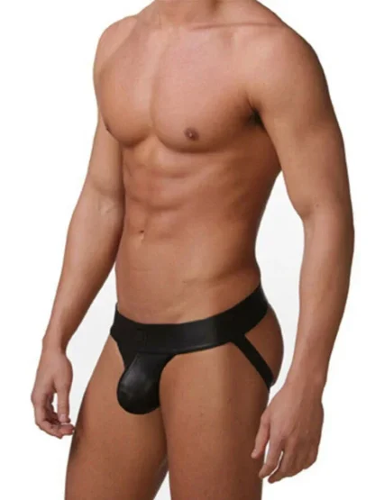 Sleek Faux Leather Black Jockstrap - Image 2