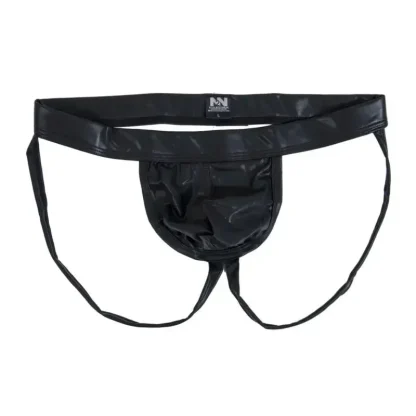 Sleek Faux Leather Black Jockstrap - Image 4