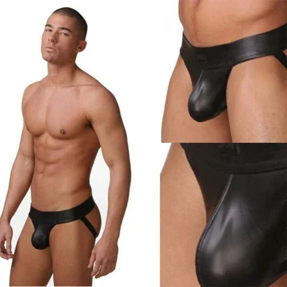 Sleek Faux Leather Black Jockstrap - Image 5